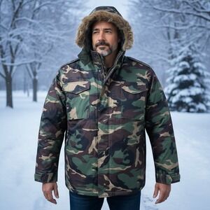 DODECA Vintage‎ Y2K Men's 6XL Woodland Camo Parka Fur Hood Winter Jacket NWOT